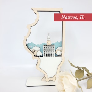 Nauvoo Illinois Temple, LDS Customized Temple State Sign, Laser cut and fully assembled