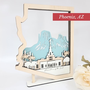 Phoenix Arizona Temple, LDS Customized Temple State Sign, Laser cut and fully assembled