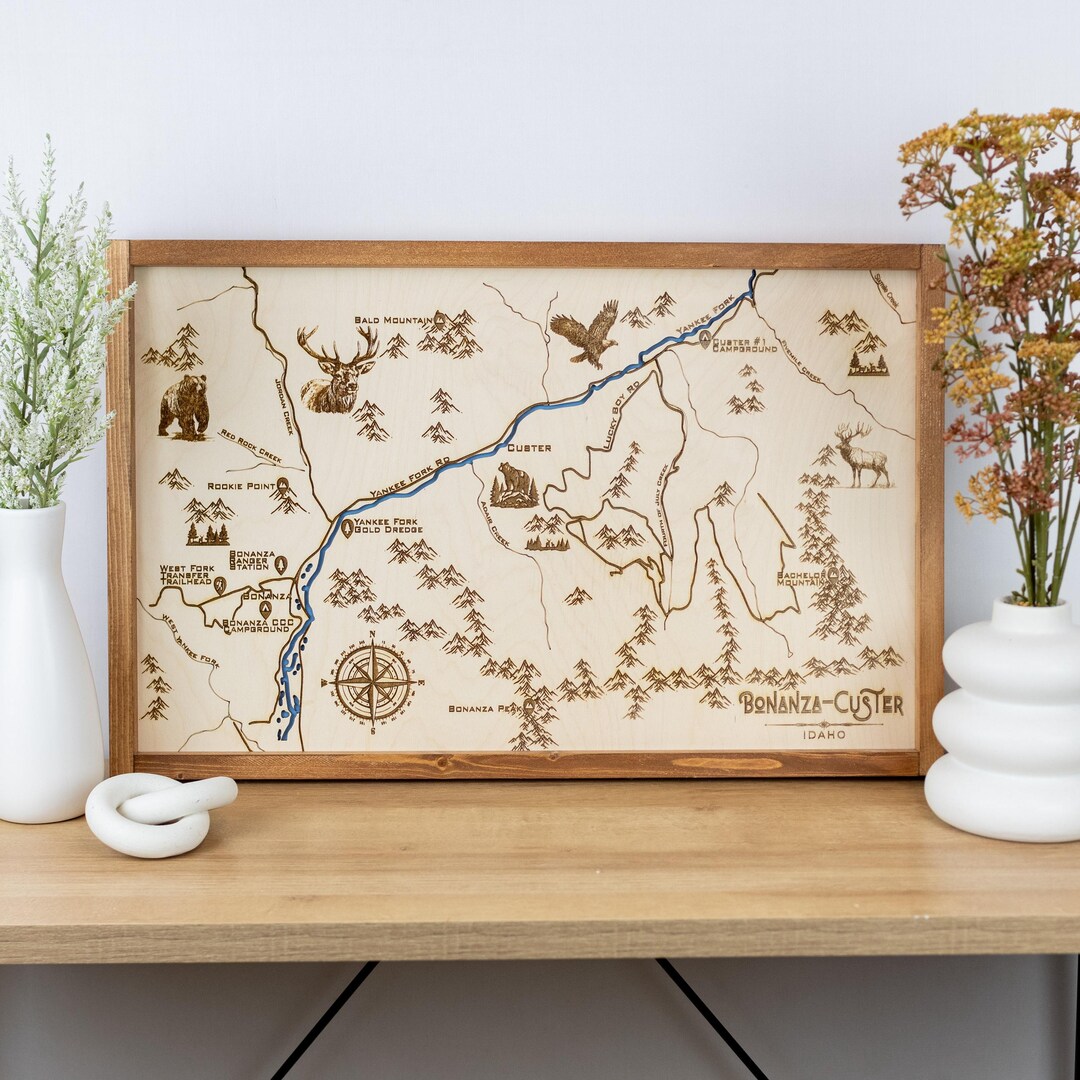 Bonanza - Custer Laser Engraved Topo Map - Etsy