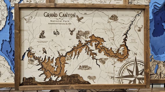 Grand Canyon Laser Engraved Topo Map