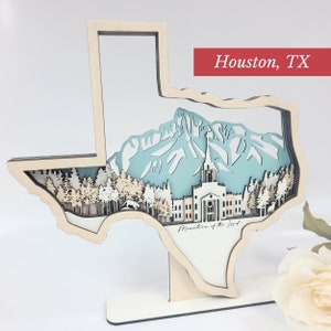Houston Texas Temple, LDS Customized Temple State Sign, Laser cut and fully assembled