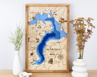 Lake Pend Oreille Laser Engraved Topo Map