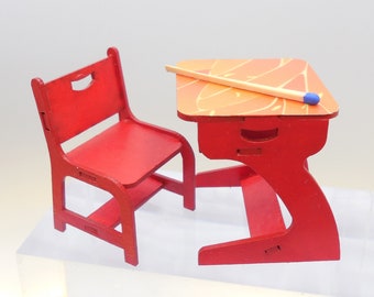 Craft pack school table with chair in scale 1:12 for doll children