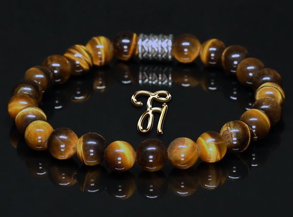 Tigerauge braun matt Armband Bracelet Perlenarmband goldfarbener Löwenkopf