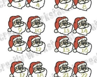 Stickmotive Adventskalenderzahlen Santa Claus