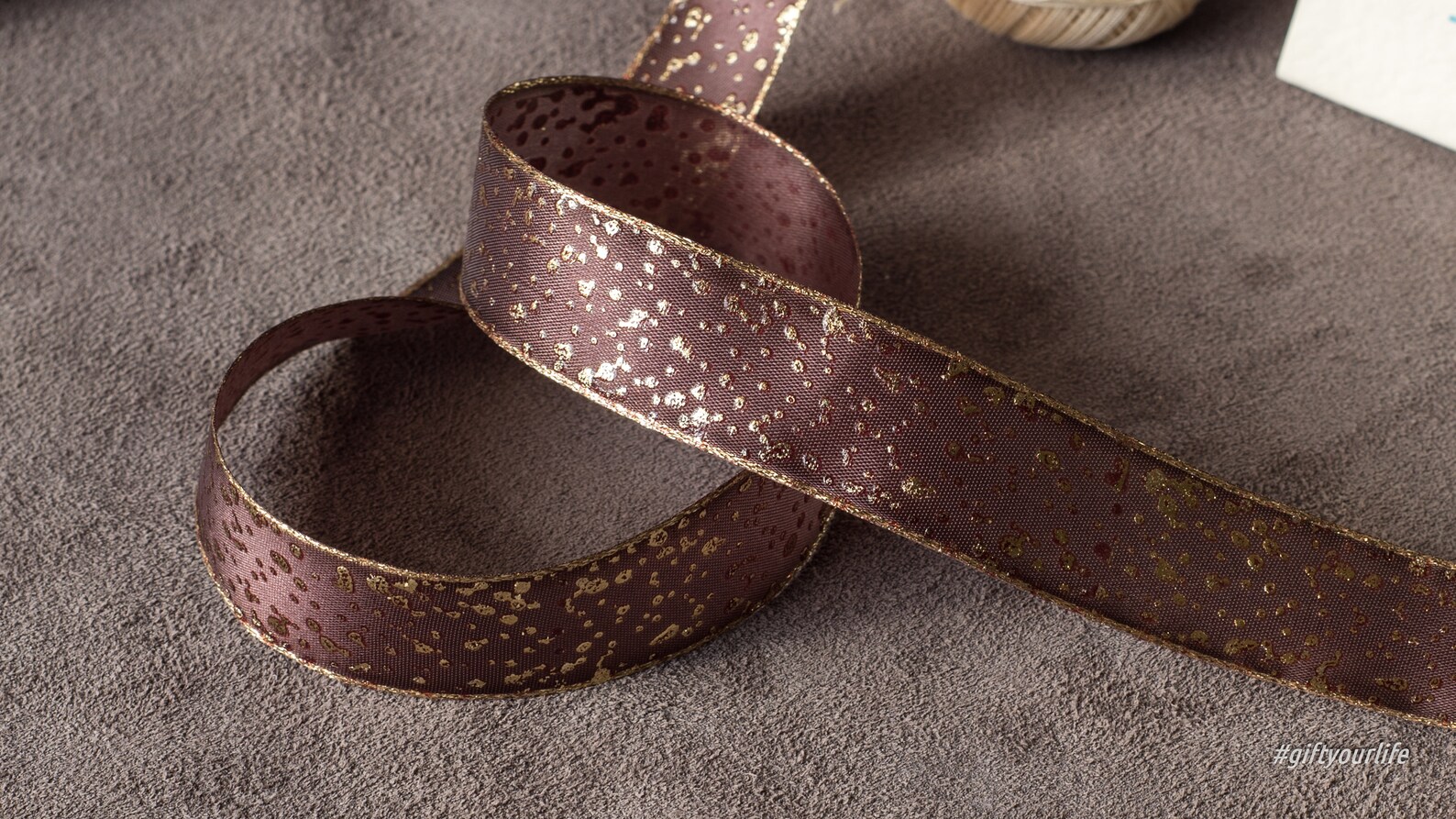 Brown and gold patterned ribbon 25mm Etsy