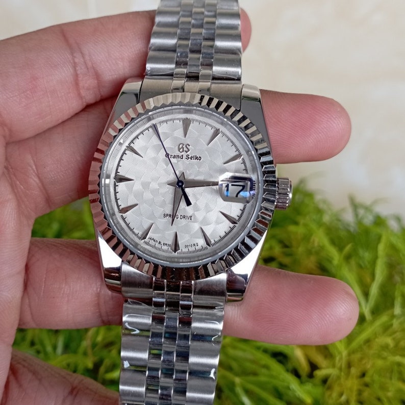 Watch Mod Seiko Fluted Bezel GS Grandseiko Silver Dial Pattern Etsy