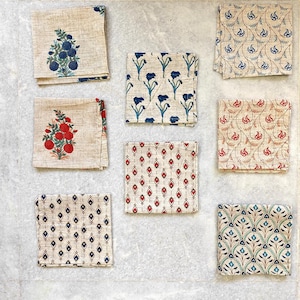 Assorted Cloth Napkins Set, Hand Block Printed Wedding Napkins, Bohemian Cotton Mix and Match Reusable Table Cloth Dinner Napkins