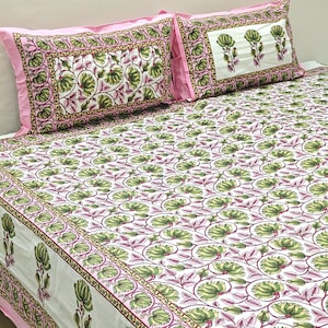 Cotton Bedsheet with 2 Reversible Pillow Covers, Queen Size Floral Printed Flat/Fitted Bedsheet Set for Home Decor, Christmas Decor