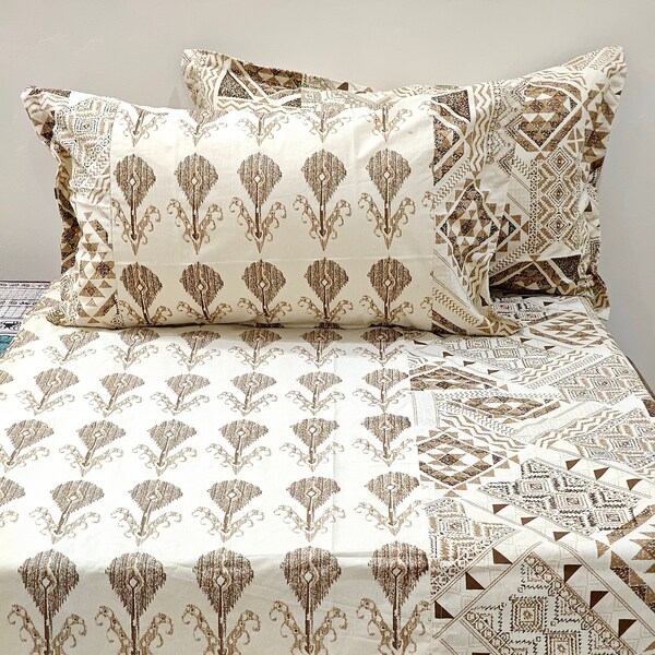 Indian Cotton Bed Sheet Set Flat Sheet With Pillow Covers Etsy