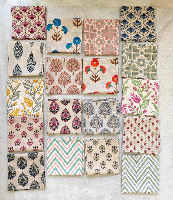 Assorted Napkins - Jaipur Hand Block Printed Napkins - 100% Cotton Cloth Napkins -  Eco Friendly Reusable Cloth Napkins - Party Table Décor