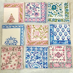 Assorted Hand Block Printed Napkin 100% Cotton Cloth Bordered Napkins Eco Friendly Reusable Cotton Napkins Housewarming Gift, party decor