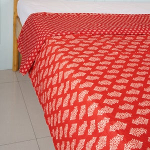 Red Hand Block Print Cotton Dohar Handmade Ac Blanket Reversible Dohar Ac Comforter Indian Quilt Paisley Print Blanket Throw, Ac Dohar Throw image 2