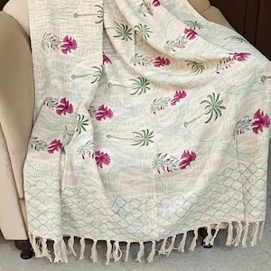 Indiase katoenen deken handblok gedrukt, bank deken, vintage decor, handgemaakte boho deken, zachte dekens cadeau voor haar