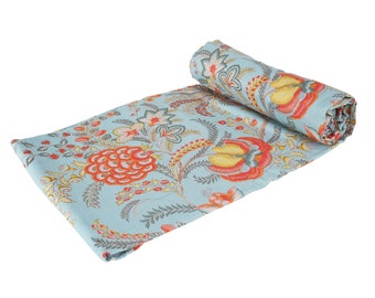 Blau Floral Garten Hand Block Print Baumwolle Dohar handgefertigte Ac Decke Reversible Dohar Ac Tröster Indische Quilt Floral Print Decke werfen