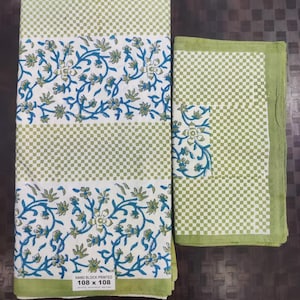 Indian Hand Block Print Bedsheet Set with 2 Pillow Covers, Flat sheet Fitted sheet King Size Floral , Cotton sheet set gift for Home Decor