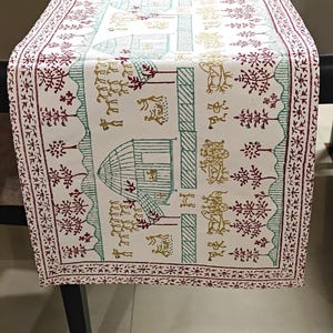 100% Cotton Hand Block Printed Table Runner, Warli Art Cloth Table Runner for Home Decor Kitchen, Dining Room, Holiday, Wedding Party Décor