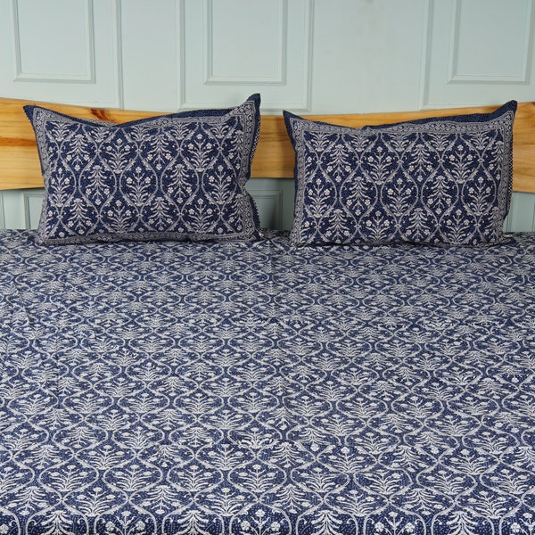 Bedsheet Cotton Hand Block Printed with Pillow Covers, Perfect gift, Indian Bed Sheet, Gift for mother, bedspread, block printed home decor