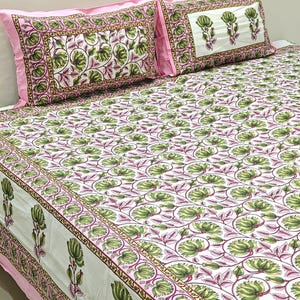 Indian Bed Sheets with Pillow Cases, Queen Size Cotton Bed Sheet, Bedspread , bedding set, Pure cotton fitted bed sheet, flat bed sheet set