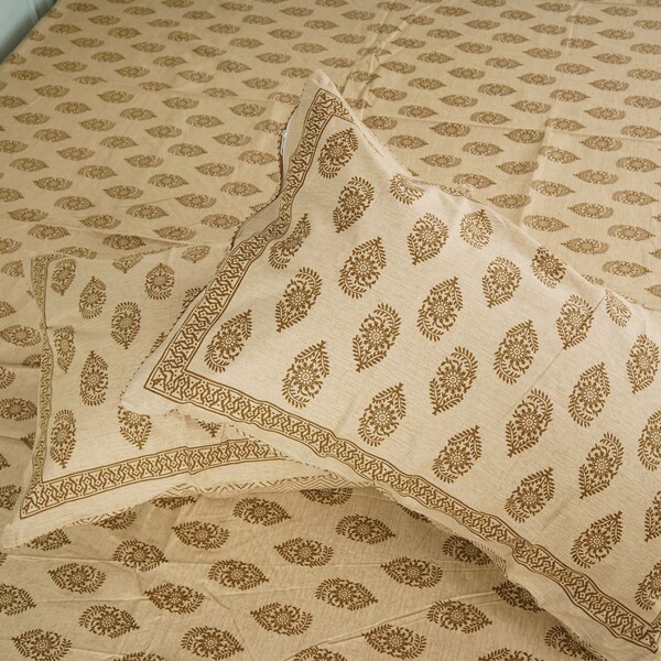 Brown - Hand Block Art Print Natural Dyed Cotton Double Bindaas Bedsheet (108 x 90 in) 01