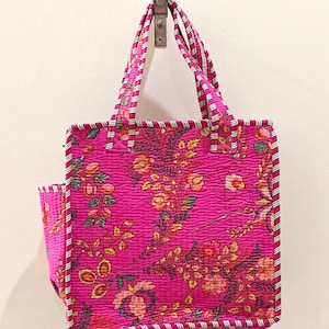 Quilted Cotton Mini tote bag Hand block printed small lunch bags, picnic shoulder bag, bridesmaids gifts, Handmade Birthday Gift for her Design 6