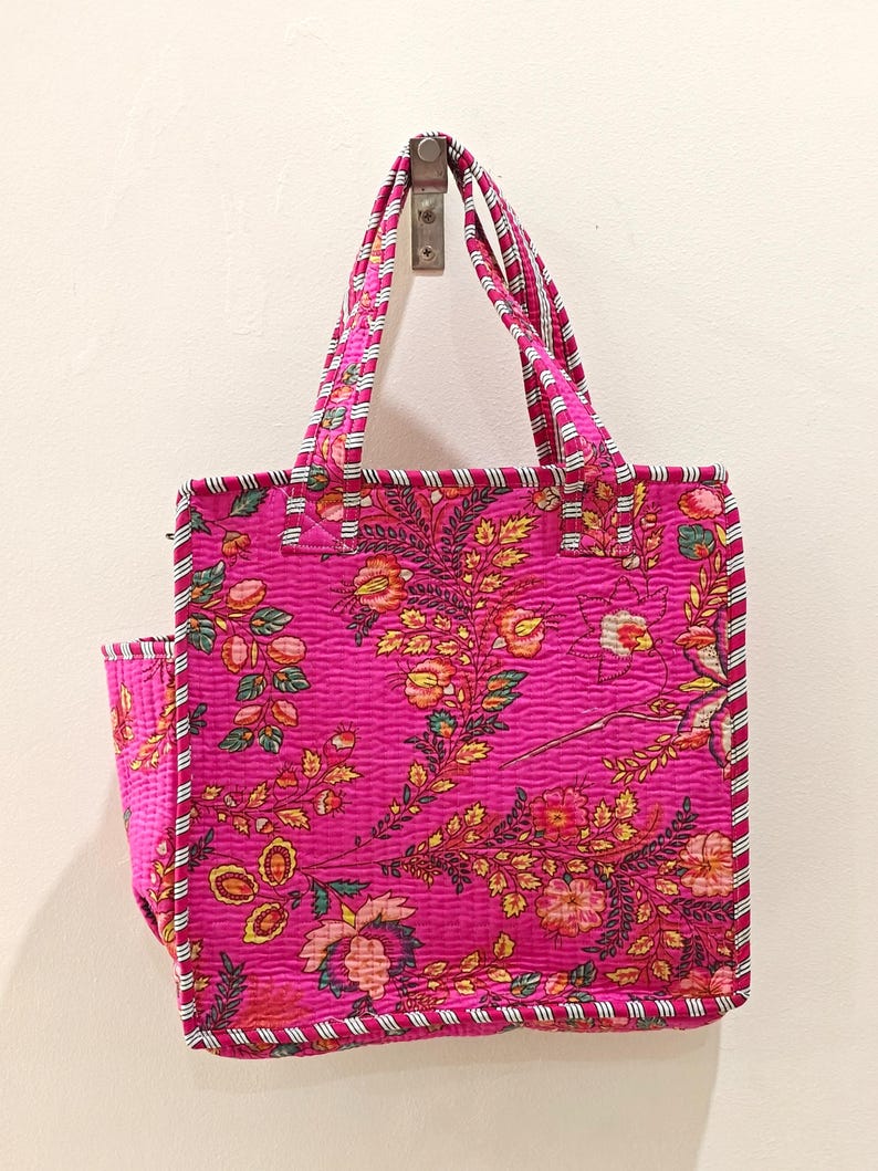 Quilted Cotton Mini tote bag Hand block printed small lunch bags, picnic shoulder bag, bridesmaids gifts, Handmade Birthday Gift for her Design 6