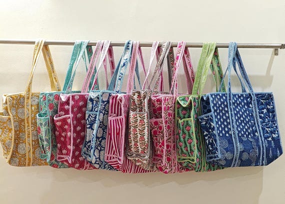Quilted Block Printed Tote Bag, Shoulder Bags, Grocery Bag, Quilted Bag For Women, Travel Bridesmaid Bag, Carry Bag, Large Shopping Bags
