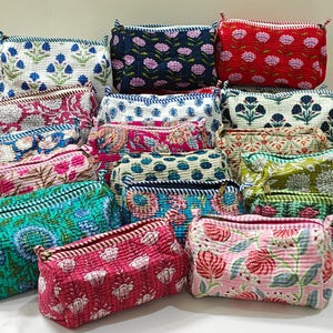 Large Cotton Quilted Hand Block Printed Wash Bag | Ideal Gift | Handmade | Toiletry Bag | Cosmetic Bag Block Print Travel Accessory Holiday