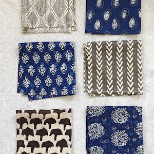 Assorted Cotton Napkins Jaipur Hand Block Printed Napkins, Cotton Dinner Napkins, Reusable Cloth Cocktail Napkins, holiday hosting decor