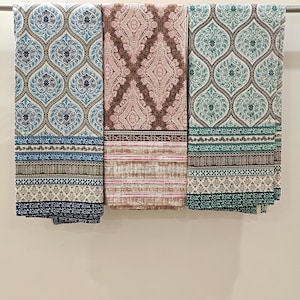 Hand Block Printed Cotton Flat/Fitted Double Bedsheet with 2 Reversible Pillow Covers for Boho Home Décor, Cotton Bedding Set for New Home