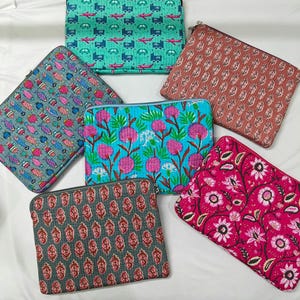 Block Printed Cotton Quilted Laptop Sleeve, 16 Inch MacBook iPad Case