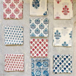 Assorted Napkins Floral Block Printed Cotton Cloth Napkins, Eco Friendly Reusable Cocktail Napkins , table decor party decor , gift for her