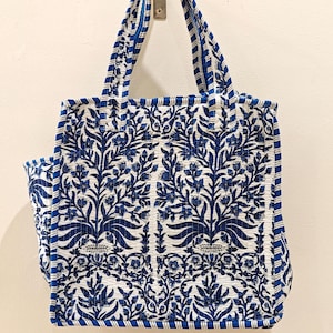 Quilted Cotton Mini tote bag Hand block printed small lunch bags, picnic shoulder bag, bridesmaids gifts, Handmade Birthday Gift for her Design 5