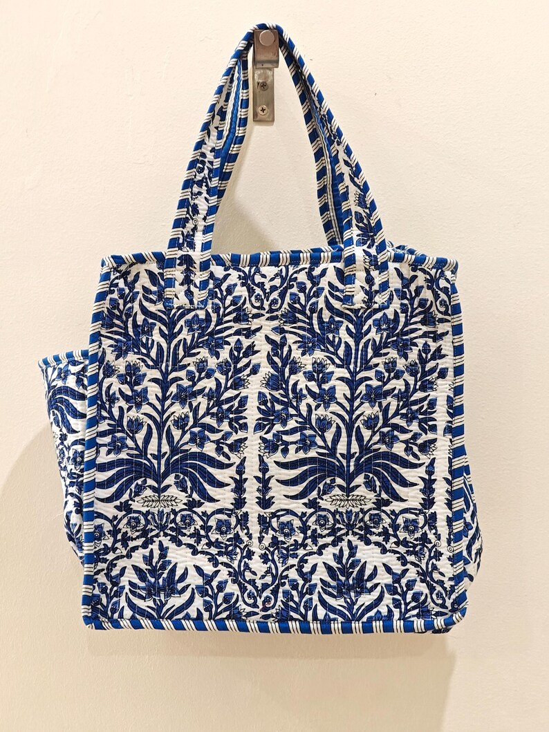 Quilted Cotton Mini tote bag Hand block printed small lunch bags, picnic shoulder bag, bridesmaids gifts, Handmade Birthday Gift for her Design 5