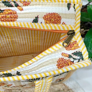 Quilted Cotton Mini tote bag Hand block printed small lunch bags, picnic shoulder bag, bridesmaids gifts, Handmade Birthday Gift for her image 4
