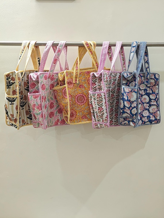 Hand Block Printed Cotton Lunch Box Bag Quilted Tote Bag Small Handy Mini Lunch Tote Bag Picnic Handy Bag Birthday Gift for kids bag