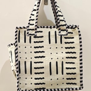 Quilted Cotton Mini tote bag Hand block printed small lunch bags, picnic shoulder bag, bridesmaids gifts, Handmade Birthday Gift for her Design 9