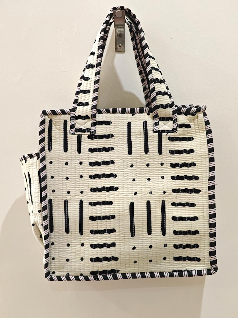 Quilted Cotton Mini tote bag Hand block printed small lunch bags, picnic shoulder bag, bridesmaids gifts, Handmade Birthday Gift for her Design 9