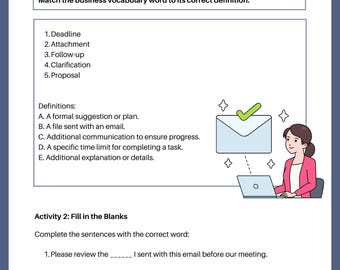 Hoja de trabajo para redactar correos electrónicos en inglés comercial profesional: estudiantes adultos y profesores de inglés como segundo idioma (nivel B1-B2)