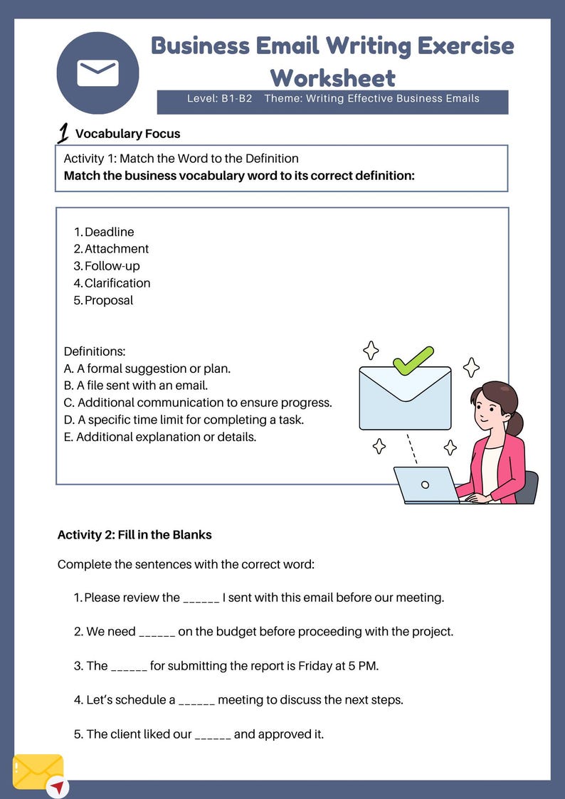Professional Business English Email Writing Worksheet – Adult Learners ...