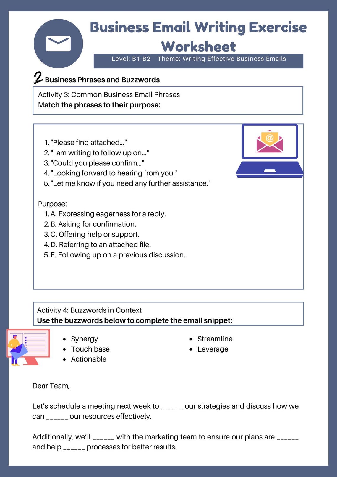 Professional Business English Email Writing Worksheet – Adult Learners ...