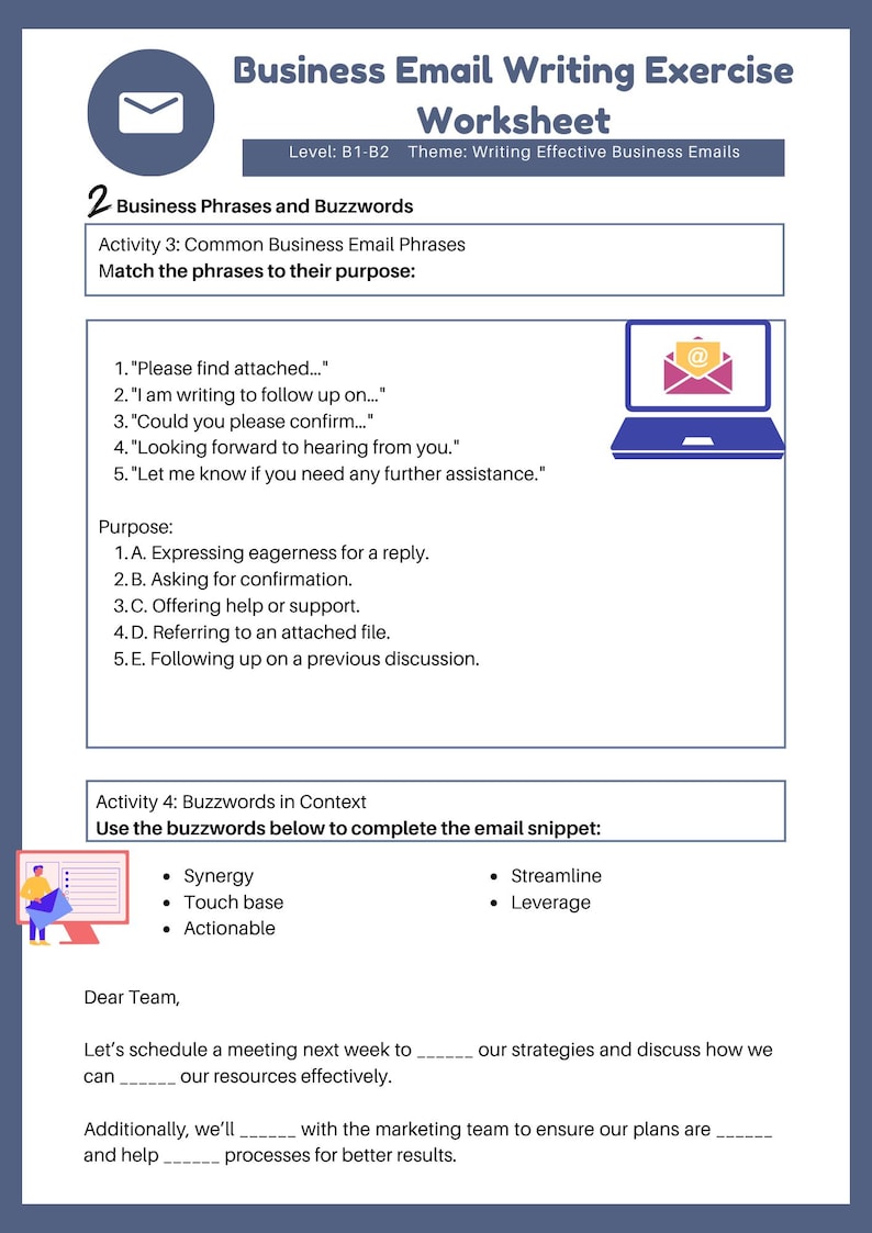 Professional Business English Email Writing Worksheet – Adult Learners ...