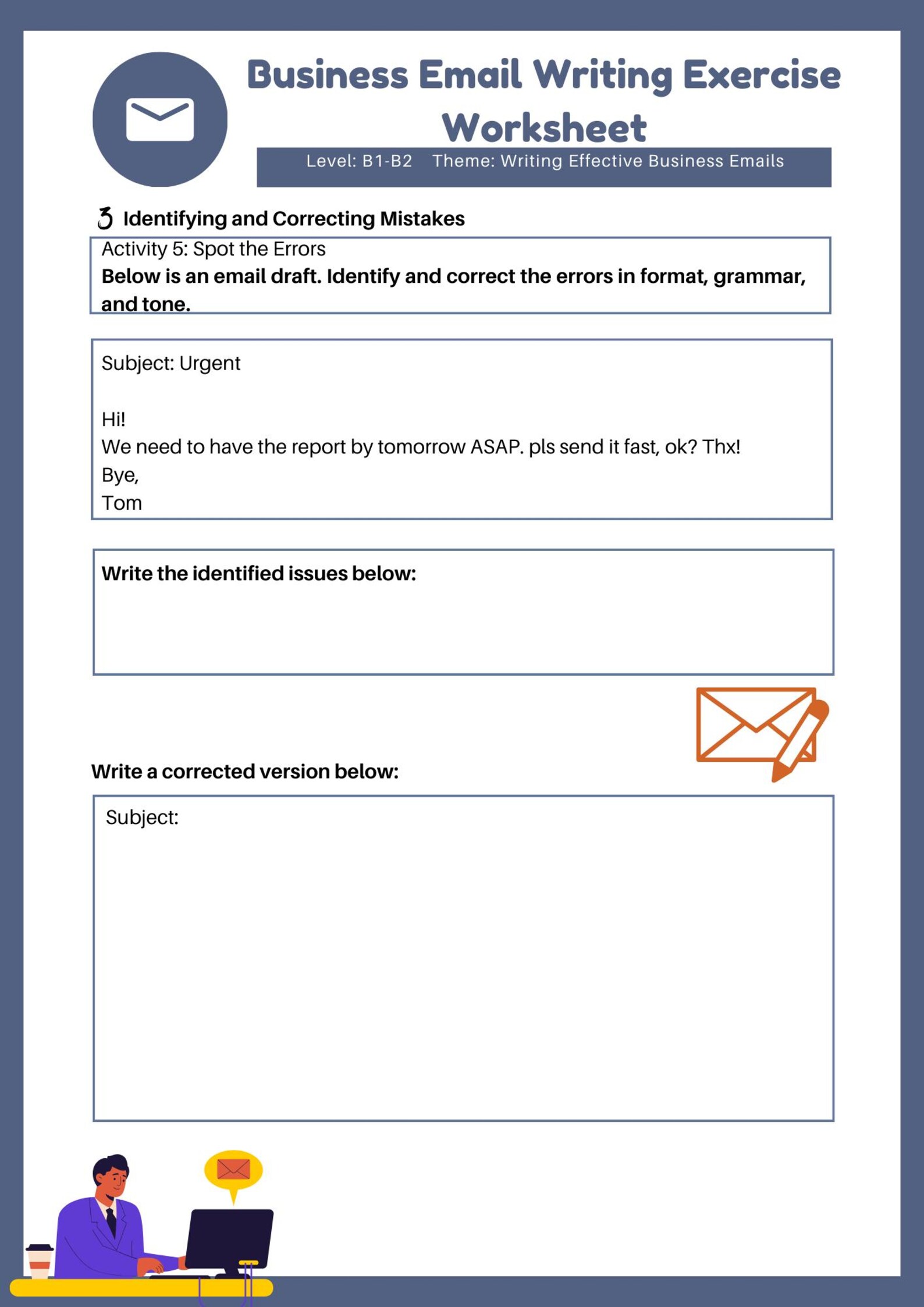 Professional Business English Email Writing Worksheet – Adult Learners ...