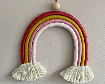 Handmade Wallhanger Regenbogen | Makramee | Kinderzimmer | Wandbild | Dekoration | Wallhanging | Rosa | Gelb | Kinder | Geschenk