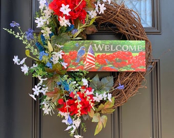 Patriotic wreath, Welcome wreath, Memorial Day, Independence Day, Veterans Day