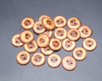 Small 23 Handmade apple wood Tree Branch Buttons with Bark, accessories ( 0,71" diameter x 0,16" thick)