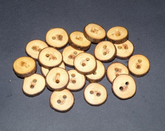 Small 20 Handmade apple wood Tree Branch Buttons with Bark, accessories ( 0,75" diameter x 0,16" thick)