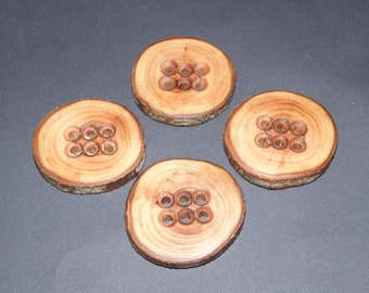 Large 4 Handmade apple wood Tree Branch Buttons with bark, accessories ( 1,77" diameter x 0,24" thick)