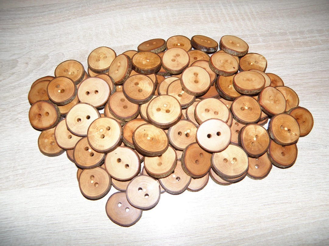 Large 100 Handmade Apple Wood Tree Branch Buttons With Bark ...
