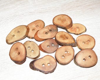 Large 13 Handmade apple wood Tree Branch Buttons with bark, accessories (1,3"-1,77" diameter x 0,24" thick)